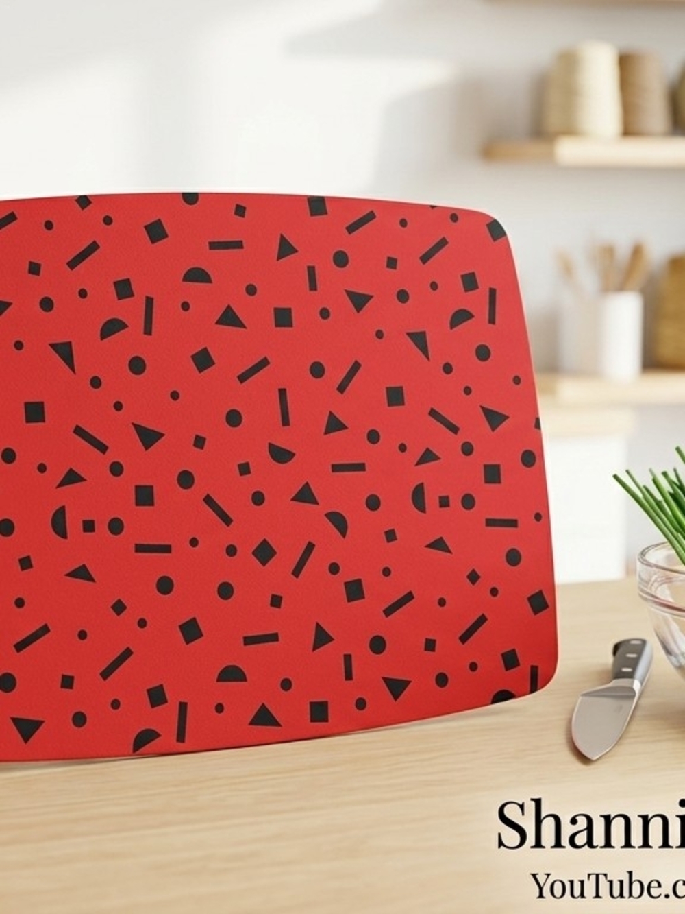 SHAN Red Placemat with Black Geometric Confetti